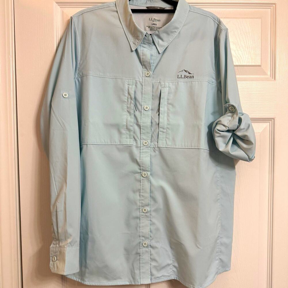 L.L.Bean Women’s Light Blue Breathable Button-Up Outdoor/Fishing Shirt Size L